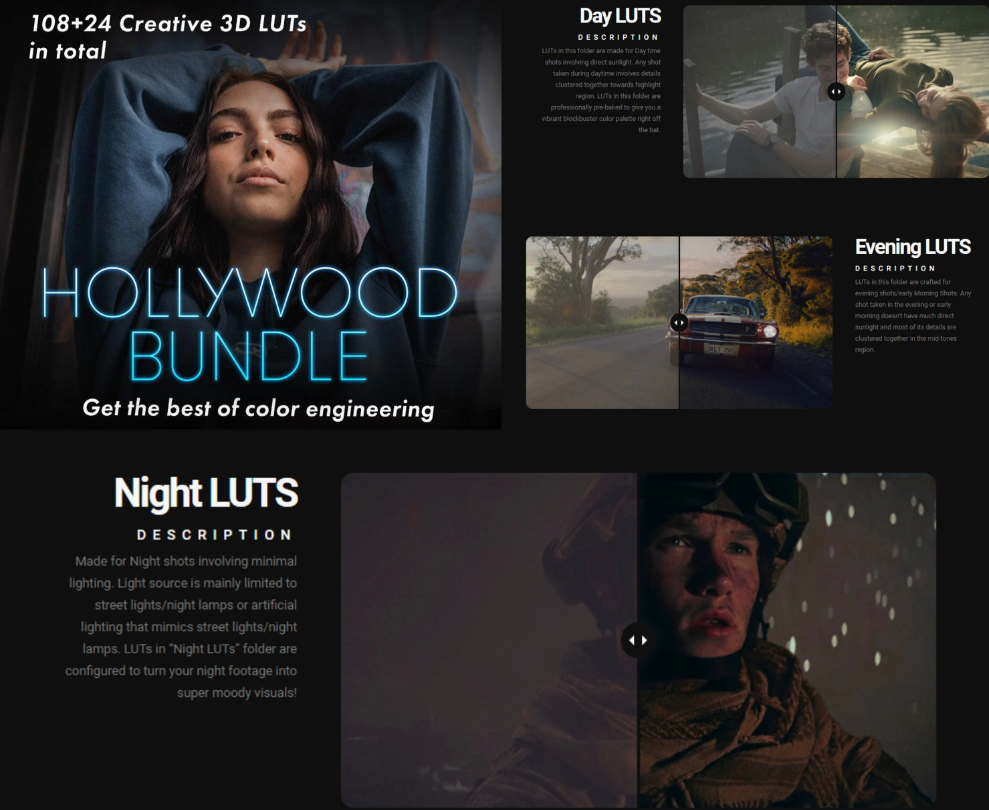 Hollywood Bundle Pack – Colorist Factory 132个电影镜头过渡LUTs