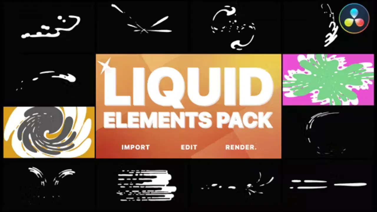 达芬奇模板：Liquid Elements 飞溅过渡液体元素模板