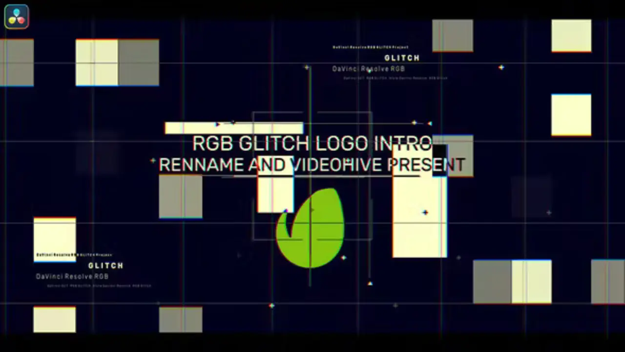 达芬奇模板：RGB Glitch Logo Intro RGB 故障效果标志动画模板