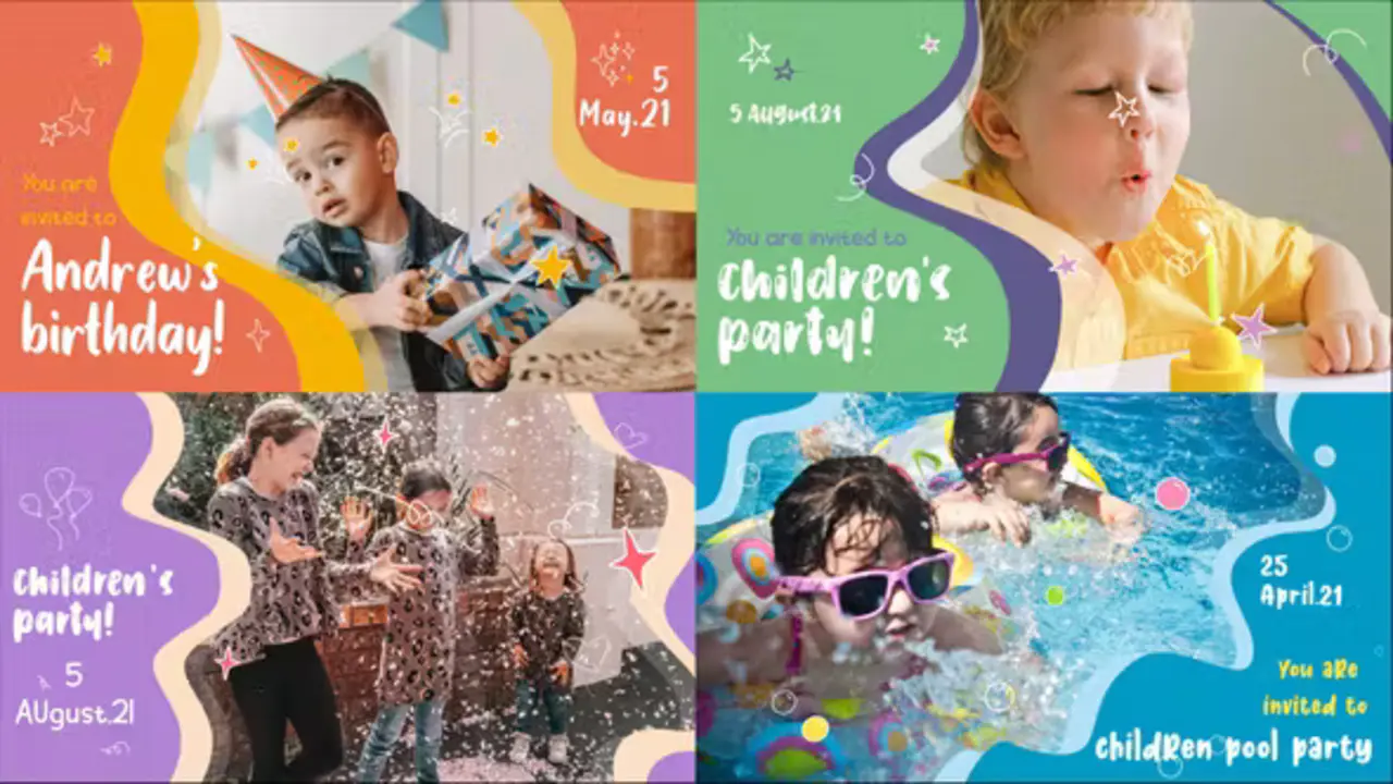 FCPX模板：Kids Party Slideshow 4K卡通幻灯片文本动画模板