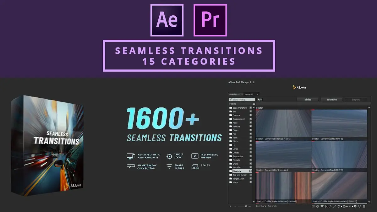 AE/PR：AEJuice – Seamless Transitions 1600+创建流畅无缝过渡效果包