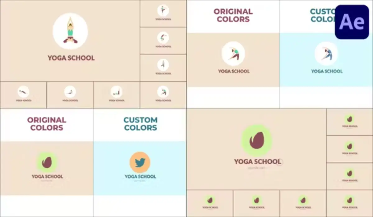 Videohive Yoga School Logo Reveal  2d瑜伽女人健身姿势标志模板