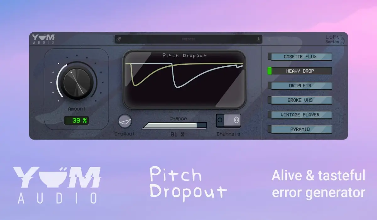 Yum Audio LoFi Pitch Dropout v1.7.2 创建细微到强烈音高错误插件