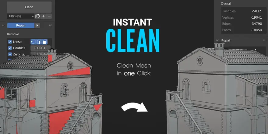 Blender Instant Clean v2.0.5 布线优化去除插件