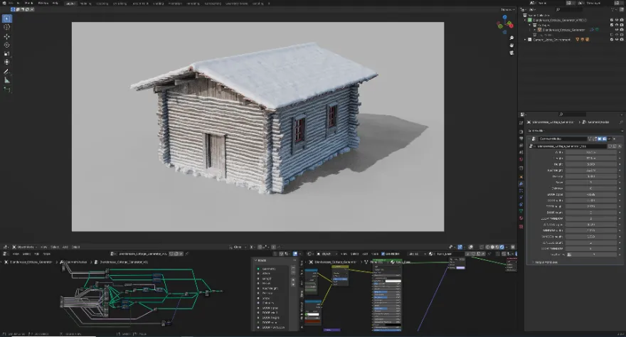 Blender Cottage Generator Setup for Geometrynodes 小屋生成器插件