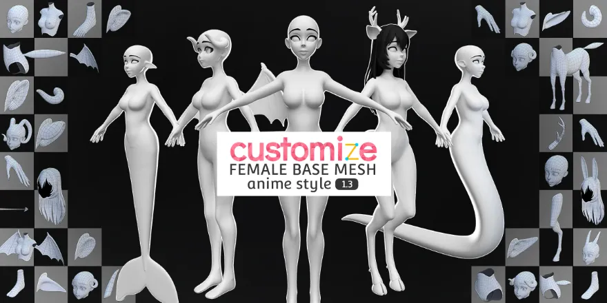 Blender Customize Female Base Mesh Anime Style V1.3 女性角色基础模型自定义插件