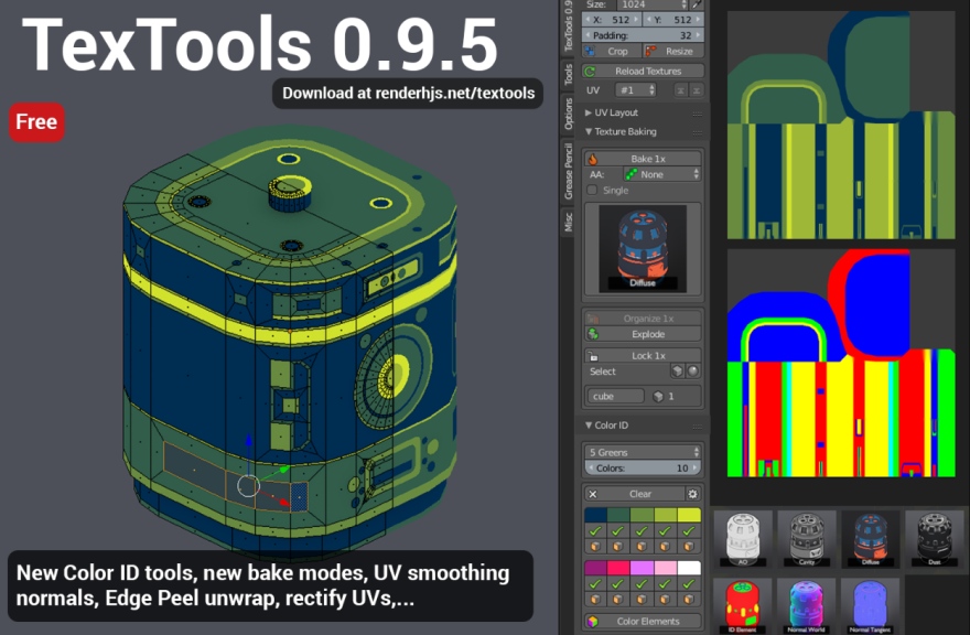 Blender TexTools v1.6.1 贴图展UV工具包插件