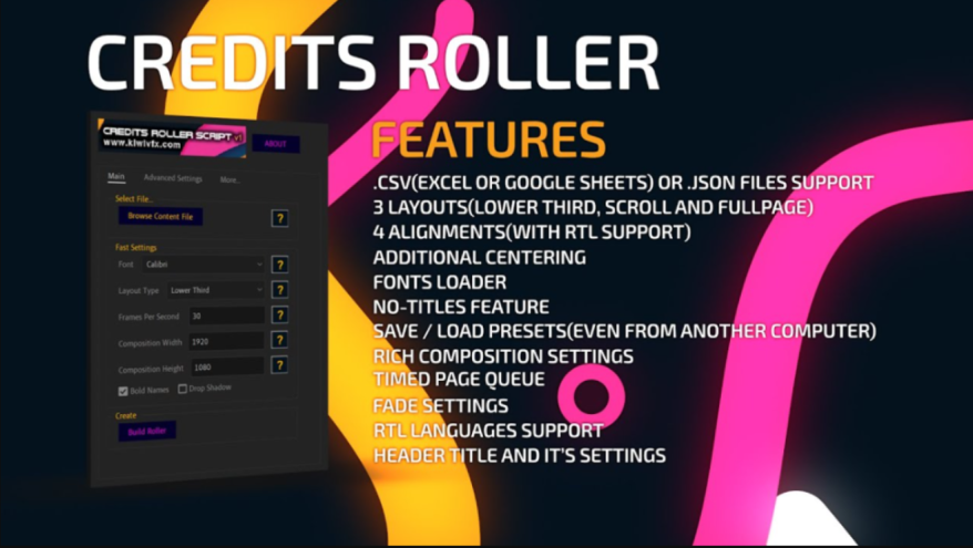 Aescripts Credits Roller for Mac 1.2.1 滚动字幕效果AE插件