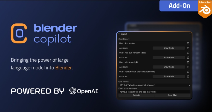 Blender Copilot 桥接ChatGPT AI插件